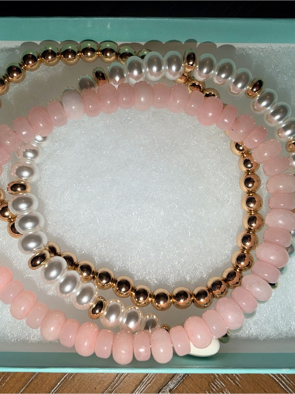 Park Lane Plush bracelets - Delicate Pink Bead & Gold Pearl Stretch Bracelet Set